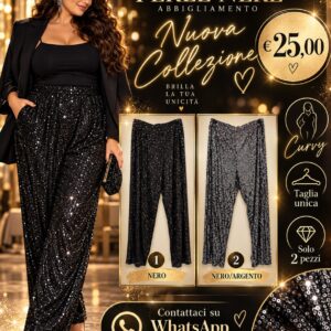 Pantaloni Curvy in paillettes – Nero e nero/argento