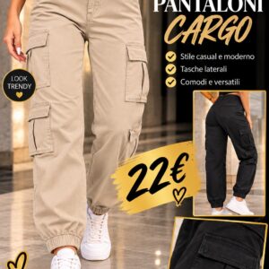 Pantaloni cargo beige DA960-3 con tasche laterali e fondo elasticizzato – Perle Nere