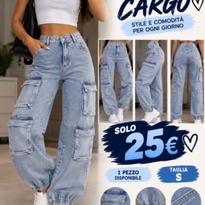 Jeans cargo azzurri M2035 con fondo elasticizzato, taglia S, 25 euro