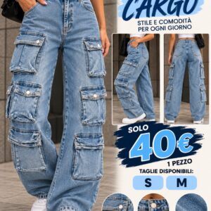 Jeans cargo azzurri a gamba ampia con tasche laterali – M2091-1 – Perle Nere