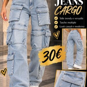 Jeans cargo 80179 in denim chiaro con tasche multiple, taglia S – Perle Nere