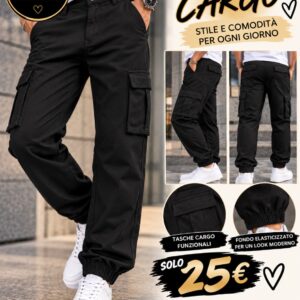 Pantaloni cargo neri DA960-1 con tasche laterali e fondo elasticizzato – Perle Nere