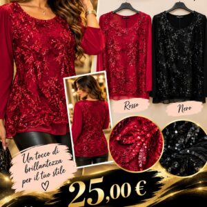 Maglia Curvy con ricami luminosi – Rosso e nero