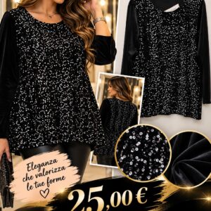 Maglia nera Curvy con paillettes – Taglia unica